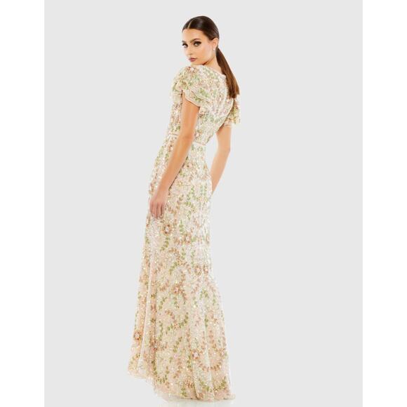 Mac Duggal Embellished Ruffled Cap Sleeve V-Neck Gown Size 12 NWT #10772 Sequins - Picture 13 of 16